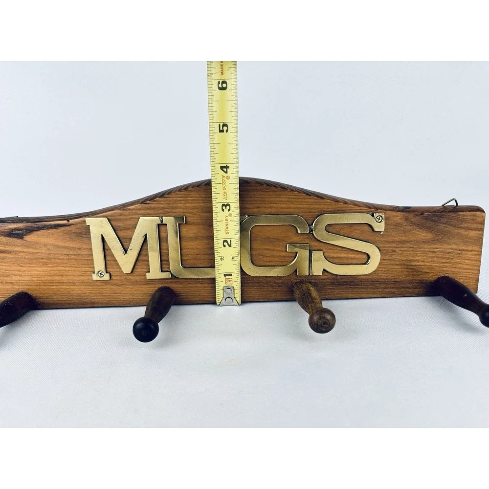 Vintage Cottage Granny Core Maximalist KMART Wood Brass Coffee Cup Mug Peg Rack